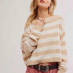 We The Free free people bohemian Beige and Cream Striped oversize Sweater